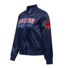 Make sure no one forgets how passionate you are about the Boston Red Sox by sporting this Pro Standard Varsity jacket. It features a sleek satin finish and signature Boston Red Sox graphics for an eye-catching layer. The full-snap front allows you to wear it open or closed for versatile wear. Two side pockets Imported Heat-sealed graphics Locker loop inside collar Rib-knit cuffs and waistband Lightweight jacket suitable for mild temperatures Satin finish Full-snap Long sleeve Machine wash with g Game Day Long Sleeve Winter Track Jacket, Long Sleeve Track Jacket For Game Day In Winter, Winter Long Sleeve Track Jacket For Game Day, Team-colored Long Sleeve Track Jacket For Fall, Casual Winter Track Jacket For Game Day, Casual Fall Track Jacket For Sports Events, Casual Track Jacket For Fall Sports Events, Long Sleeve Outerwear For Spring Sports Events, Spring Long Sleeve Outerwear For Sports Events