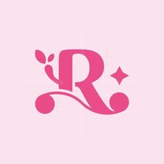 the letter r is made up of pink flowers and stars on a light pink background