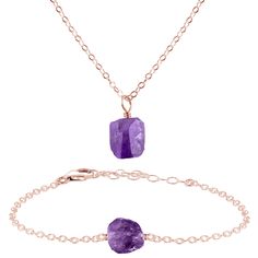 Raw Amethyst Crystal Necklace & Bracelet Set - Raw Amethyst Crystal Necklace & Bracelet Set - 14k Rose Gold Fill - Luna Tide Handmade Crystal Jewellery Whisper Stories, Amethyst Crystal Jewelry, Raw Amethyst Crystal, Amethyst Crystal Necklace, Amethyst Set, Handmade Crystal Jewelry, Raw Crystals, Crystal Jewelry Sets, Crystal Jewellery