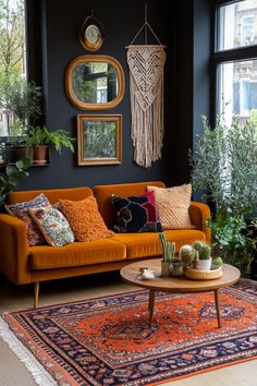 a living room filled with furniture and plants