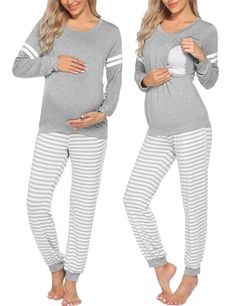 Ekouaer Maternity Pajama Set Nursing Pjs Women Breastfeeding Pregnancy Postpartum Clothes Long Sleeve Top & Pant with Pockets Light Grey Mom Hospital Bag Checklist, Maternity Pjs, Breastfeeding Pajamas, Nursing Pjs, Hospital Bag For Mom, Maternity Pajama Set, Nursing Pajama Set, My Hospital Bag