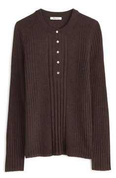 This lightweight, ribbed alpaca-blend pullover sweater delivers the perfect mix of warmth and comfort. With a stylish split crewneck, long sleeves and ribbed trim, this slim-fit henley layers effortlessly over everything. 25" length (size Medium) Button half placket Crewneck Long sleeves 62% alpaca, 38% polyamide Dry clean Imported Classic Brown Crew Neck Cardigan, Madewell (re)sponsoble Cashmere Henley, Brown Wool Button-up Sweater, Brown Alpaca Crew Neck Sweater, Brown Textured Knit Crew Neck Cardigan, Madewell Sweater, Puff Sleeve Sweater, Henley Sweater, Best Black Friday