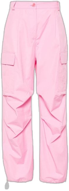 Pink Casual Parachute Pants With Multiple Pockets, Casual Pink Cargo Jeans With Multiple Pockets, Pink Parachute Pants With Cargo Pockets For Streetwear, Pink Streetwear Cargo Pants With Pockets, Pink Straight Cargo Pants For Summer, Pink Cargo Pants For Streetwear With Pockets, Trendy Pink Parachute Pants With Pockets, Pink Streetwear Bottoms With Cargo Pockets, Pink Cargo Bottoms For Streetwear