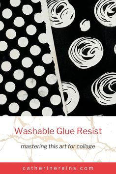 some black and white polka dot fabric with the words washable glue resist