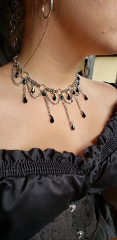 Silver Necklace For Fantasy Events, Silver Fantasy Choker Necklace, Mystical Silver Necklace For Party, Elegant Silver Jewelry For Fantasy Events, Silver Bohemian Jewelry For Fantasy Events, Silver Fantasy Jewelry For Party, Mystical Silver Jewelry For Party, Silver Mystical Jewelry For Party, Gothic Teardrop Silver Jewelry