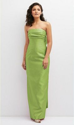 Strapless Draped Bodice Column Bridesmaid Dress With Oversized Bow In Mojito | The Dessy Group Pre-draped Strapless Dress With Pleated Bodice, Pre-draped Strapless Bridesmaid Dress, Pre-draped Strapless Dress With Pleated Bodice For Wedding, Pre-draped Strapless Midi Dress For Formal Occasions, Wedding Strapless Dress With Pleated Bodice And Straight Neckline, Formal Strapless Maxi Dress With Pleated Bodice, Elegant Strapless Prom Dress With Pleated Bodice, Elegant Maxi Dress With Ruched Back For Prom, Formal Strapless Ball Gown With Fitted Bodice