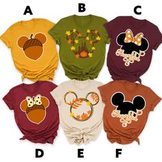 four different shirts with mickey mouse heads on them