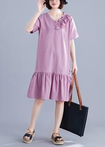 Chic v neck Ruffles linen Long Shirts Outfits purple Dresses summer – SooLinen Long Shirts Outfits, Cotton Skirt Outfit, Long Shirt Outfits, Outfits Purple, Purple Summer Dress, Loose Summer Dress, Shift Dress Casual, Ruffle Linen, Purple Dresses