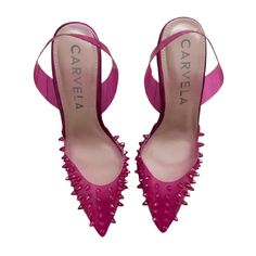 Carvela Lapis Pink Spiked Heels New. Never Worn, Only To Try On. Missing One Stud As Shown In Picture. Summer Pointed Toe Heels With Spikes, Summer Spiked Pointed Toe Heels, Spring Ankle Strap Heels With Spikes, Pink Slingback Pumps With Wrapped Heel For Party, Pink Leather Slingback Pumps For Party, Pink Party Slingback Pumps With Wrapped Heel, Pink Pointed Toe Heels With Reinforced Heel, Pink Heels With Reinforced Heel And Pointed Toe, Chic Spiked Open Heel Shoes