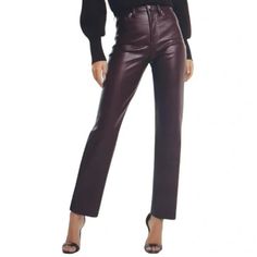 Express Straight Ankle High Rise Faux Leather Pants Color: Dark Purple 2835 A High Waisted Pant In Faux Leather Material And A Modern Straight Fit. These Pants Offer The Perfect Silhouette And Are An Excellent Pick For The Fall Season. Pair With Sneakers Or Your Favorite Heels For Perfect Styling. Features & Fabric High Waisted Five Pocket Styling; Belt Loops; Button And Zip Fly Faux Vegan Leather; Straight Leg Size 2r Brand New With Tags! Approximate Measurements: Waist: 14” Across Rise: 11” In Straight Leg Pants For Night Out In Fall, Sleek Straight Leg Fall Bottoms, Sleek Straight Leg Bottoms For Fall, Sleek Straight-leg Fall Bottoms, Sleek High Rise Pants For Fall, Sleek High-rise Fall Pants, High Rise Leather Pants For Fall, Business Casual Leather Pants Straight Leg For Fall, Sleek Leather Trousers For Fall