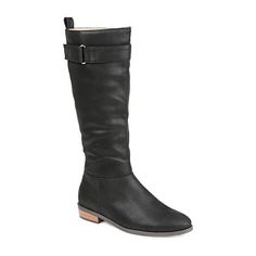 The perfect wardrobe staple, the Lelanni by Journee Collection. This wide-calf boot features supple vegan leather and a zipper at the side for easy on-off. A 4 mm true comfort foam footbed offers the perfect amount of cushion, and a strap accent adds a sophisticated finish.Features: ComfortClosure Type: ZipperFootwear Technology: Memory Foam InsoleShaft Circumference: 16 InchesBoot Shaft Height: 14 InchesShoe Heel Height: 1 1/2 InchesUpper/Outer Base Material: 100% PolyuretheneShoe Lining Materi Knee-high Riding Boots With Buckle Closure, Knee-high Boots With Buckle Closure For Work, Winter Riding Knee-high Boots With Round Toe, Medium Width Knee-high Moto Boots For Work, Round Toe Riding Boots With Buckle Closure, Knee-high Moto Boots For Work, Medium Width, Knee-high Moto Boots For Work, Knee-high Moto Boots For Workwear, Wide Calf Fall Boots With Buckle Closure