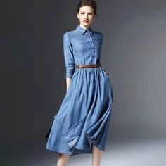 Style No.: JD2404202 Composition: Polyester Blend Color: Blue Size: S,M,L,XL Simple Midi Dress, Sukienki Maksi, Midi Flare Dress, Casual Formal Dresses, Ladies Jeans, Denim Midi Dress, Mode Jeans, Midi Dress Casual, Dress With Belt