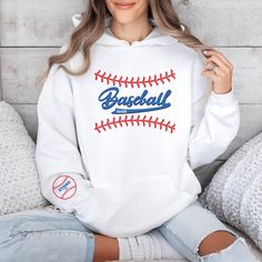 This custom baseball mom hooded sweatshirt personalized with baseball player's name and number on the right sleeve is sure to please the baseball mom in your family!  It comes in multiple colors and products. Thank you for supporting my small business!  Please contact me with questions or comments.  I am here to help!  This design comes in other products. For more products and designs, check out my store! https://lalapopsshop.etsy.com Our sweatshirts are made to order specially for you. Because White Fan Apparel Hoodie For Sports Events, School Spirit Hoodie With Letter Print For Sports Events, Pre-shrunk School Spirit Hoodie For Sports Season, Sporty Baseball Season Fan Gear Sweatshirt, Sporty Baseball Season Sweatshirt Fan Gear, Sporty Baseball Season Sweatshirt For Fan Gear, White Sports Fan Hoodie For Fan Gear, Sporty Sweatshirt For Baseball Season Fan Gear, Sporty College Hoodie With Lettering