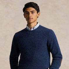 This crewneck sweater is knit with thick-gauge yarn that includes wool and alpaca hair. Suede elbow patches add a heritage-inspired look. Jumper For Men, Patch Sweater, Knitwear Men, Elbow Patches, Midnight Navy, Ralph Lauren Home, Outerwear Sweater, Mens Outerwear, Ralph Lauren Men