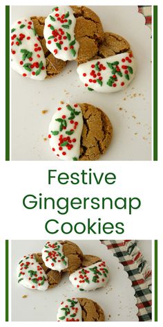 festive ginger snapsnap cookies with white frosting and sprinkles