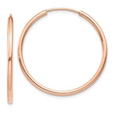 14K Rose Gold Endless Hoop Earrings (1 1/8") Rose Gold Texture, Tube Hoop Earrings, Hoop Earrings Style, Gold Polish, Accessories Jewelry Earrings, Rose Earrings, Fine Jewellery Earrings, Beautiful Gift Boxes, High Quality Jewelry