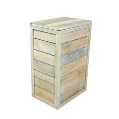 a wooden box with four drawers on one side and two doors at the other end