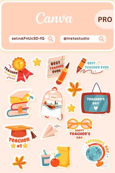 Teacher's Day Stickers Canva Graphic Elements Canva Elements Business, Canva For Teachers, Canva School Elements, Canva Keywords Elements, Canva Free Elements, Canva Keywords, Canva Frames, Canva Fonts, Day Stickers