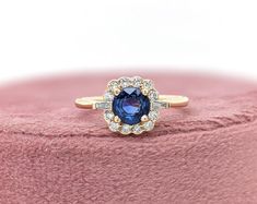 Blue Sapphire Engagement Ring 14K Solid Gold , Three Stone Blue Sapphire Emerald Cut Ring September Birthstone Jewelry Something Blue 8506 - Etsy Blue Sapphire Heirloom Ring With Halo Design, Blue 14k Gold Diamond Ring With Halo Design, Blue 14k Gold Cluster Ring, Heirloom Blue Cluster Ring With Halo Setting, Blue Sapphire Ring With Halo Setting In 14k Gold, 14k Gold Blue Sapphire Ring With Halo Setting, Gia Certified Blue Diamond Ring In 14k Gold, Gia Certified 14k Gold Blue Diamond Ring, 14k Gold Blue Sapphire Ring With Halo