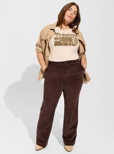 Plus Size - Comfort Flex Trouser Boot Corduroy High-Rise Jean - Torrid Plus Size Tomboy Fashion, Tall Brown Boots Outfit, Autumn Outfits Curvy, Corduroy Pants Outfit, Lesbian Fashion, Corduroy Jeans, Game Characters, Brown Pants, Plus Size Womens Clothing