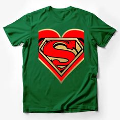 Superman Heart Logo T-Shirt, Red and Yellow Graphic Tee, Unisex Superhero Shirt, Casual Comfort Fit Male T-Shirt Custom graphic T-Shirt.Customize your color Red Superhero Short Sleeve T-shirt, Red Short Sleeve T-shirt With Heart Graphic, Red Heart Graphic T-shirt With Short Sleeves, Red Superhero T-shirt With Character Print, Red Crew Neck T-shirt With Heart Graphic, Red Superhero T-shirt With Short Sleeves, Red Superhero Short Sleeve Top, Red Superhero Graphic Print Top, Green Crew Neck T-shirt With Heart Graphic