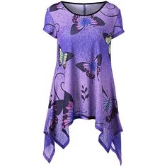 Butterfly Print Handkerchief T-shirt - Purple - 3K24138115 - Original Design-Women's Clothing  #OriginalDesignWomensClothing #Original #DesignWomen's #Clothing Butterfly Clothes, Plaid And Leopard, Clothing Sites, Fashion Dresses Casual, Sammy Dress, Dyed Dress, Kids Swimwear, Casual Tops For Women, Style Dresses