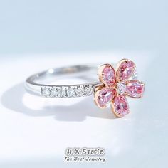 HX Jewelry: Pink Diamond Flower Ring in Solid 18k Gold/Unique Floral Engagement Wedding Ring/Bouquet Statement Stacking Ring/Custom Fine Jewelry/Personalization Design/Gift for Women and Girls < I T E M ∙ S P E C I F I C A T I O N S > * Metal Type: Solid 18k Gold (14k/9k Gold or Platinum available upon request) * Metal Color: 18k Two Tone Gold * Diamond Type: Genuine, Natural, 100% Conflict Free Diamonds * Diamond Color: F-G/Light Pink * Diamond Clarity: VS/SI * Pink Diamond Weight (main s Pink Flower Engagement Ring, Flower Shaped Engagement Ring, Colored Diamond Jewelry, Diamond Flower Ring, Hand Rings, Nature Inspired Rings, Diamond Tiara, Engagement Wedding Ring, Diamond Flower