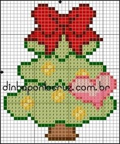 a cross stitch christmas tree with poinsettis on it's top and bottom