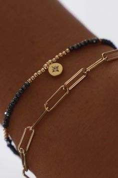 Round cz star pendant on single layer petite crystal with gold accents bracelet. Everyday Star Charm Bracelet, Elegant Everyday Bracelets With Star Charm, Elegant Adjustable Charm Bracelet With Star Charm, Space Bracelets, Beaded Star, Watch Band Bracelet, Soft Heart, Band Bracelet, Mink Pink