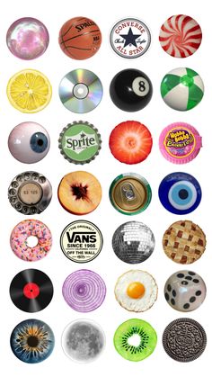 Circulo / imágenes en circulos / huevo frito / dona / disco vinil / esfera/ bola disco / limon/ toronja / chapa / dado / ojo / DVD / CD / chicle / caramelo / pie / Collage Iphone, White Design, White Background, Magnets, Gems, Collage, Iphone, White, Design