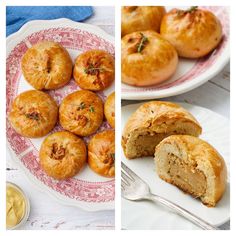 there are several different types of pastries on this plate and in the middle one is filled with cheese