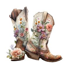 Cowboy Boots Png, Floral Cowboy Boots, Shoes Clipart, Boots Png, Small Pictures, Cow Girl, Prom Shoes, Etsy Crafts, Digital Clip Art