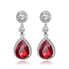 11.00 Ct red ruby and diamonds lady dangle earrings white gold 14k Prom Earrings, Bride Earrings, Prom Jewelry, Crystal Dangle Earrings, Long Drop Earrings, Cross Earrings, Water Drop, Bridal Earrings, Bling Bling