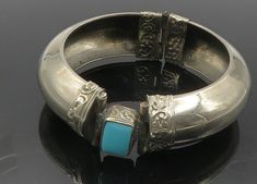 "925 Sterling Silver - Vintage Turquoise Swirl Detail Bangle Bracelet - BT4160  925 Sterling Silver - Vintage Turquoise Swirl Detail Bangle Bracelet - BT4160  Jewelry Type:         Bracelet   Metal Type:            925 Silver  Metal Size:             8\" Length  1.25\" Height   Stone Type:            Turquoise  Condition:              N/A  Jewelry Weight:     60.2 Grams  PLEASE NOTE: THIS ITEM IS PRE-OWNED. ALTHOUGH MOST ITEMS ARE IN VERY GOOD CONDITION, SOME MAY NEED CLEANING AND/OR MINOR REPAIRS. WE MAKE A VERY STRONG EFFORT TO UPLOAD CLEAR PICTURES. PLEASE INSPECT ALL PICTURES AND ASK ALL QUESTIONS YOU MAY HAVE PRIOR TO MAKING A PURCHASE. NOT ALL STONES ARE GENUINE, SOME ARE ENHANCED OR CREATED." Bracelet Metal, Elegant Accessories, Vintage Turquoise, Metal Bracelets, Bangle Bracelet, Types Of Metal, Swirl, Metallic Silver, Bangle Bracelets