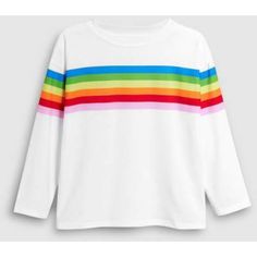 Brand New Next Girls T-Shirt Detail: - Long Sleeve - Rainbow Print - Crew Neck - White T-Shirt - Rainbow Stripe Print - 95% Polyester, 5% Elastane. - Machine Washable. Surfer Style, Rainbow Outfit, White Shirts Women, Rainbow Shirt, Shirt Detail, White Rainbow, Girls T Shirt, Party Treats, Rainbow Print