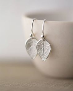 Sterling Silver Leaf Earrings | Mother's Day Gift | Silver Dangle Earrings for Women | Gifts for Mom Silver Leaf Earrings, Silver Jewellery Online, Clear Earrings, Handmade Gifts For Her, Handmade Modern, Silver Jewelry Handmade, Deco Jewelry, Fall Jewelry, Hand Cast