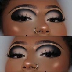 Instagram Colorful Goth Makeup, Black And White Eye Makeup, Black And White Eyeshadow, Vintage Eye Makeup, Black Goth Makeup, Sick Makeup, Experimental Makeup, Bambi Makeup, Abstract Makeup