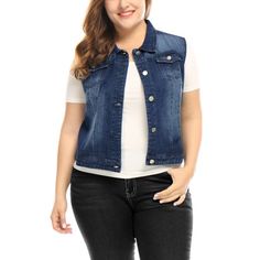 Sleeveless Denim Vest, Chaleco Casual, Women's Plus Size Jeans, Twelfth Night, Boyfriend Jean, Plus Size Coats, Vest Coat, Sleeveless Jacket, Women Plus Size