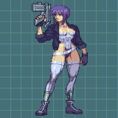 Motoko Kusanagi, Piskel Art, Pixel Characters, Retro Gaming Art, Pixel Animation, Pixel Art Characters, Pix Art