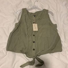 Never Worn, Tags Still Attached. Size: L Casual Cropped Tank Top For Day Out, Spring Cotton Vest Crop Top, Casual Green Sleeveless Top, Casual Green Sleeveless Vest, Casual Sleeveless Crop Top, Green Casual Vest Crop Top, Green Casual Cami Tank Top, Casual Green Vest Crop Top, Casual Green Vest Top