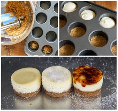 there are three different types of cakes in the pans and one is filled with icing