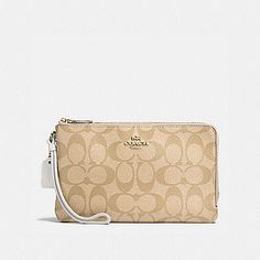 Coach Women's Double Zip Wallet In Signature Coated Canvas IM/Light Khaki/Chalk F16109 IMDQC - APLAZE Beige Travel Wallets With Zipper Closure, Beige Travel Wallet With Zipper Closure, Classic Everyday Cream Wallet, Classic Beige Wallets For Everyday Use, Classic Beige Wallet For Everyday Use, Classic Beige Everyday Wallets, Classic Cream Wallets For Daily Use, Classic Coach Wallet In Cream Color, Coach Cream Wallet With Zipper Closure