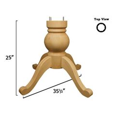 a wooden table with measurements for the top view