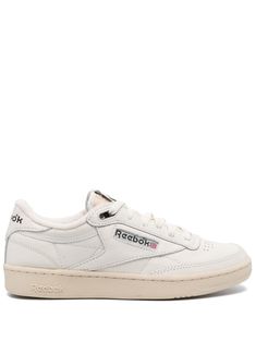 chalk white calf leather panelled design appliqué logo logo patch at the tongue branded heel counter perforated toebox round toe front lace-up fastening branded insole flat rubber sole Reebok Club C, Club C, Chalk White, Leather Fabric, Panel Design, Sneakers White, Mens Shoes Sneakers, Leather Sneakers, Patch Logo