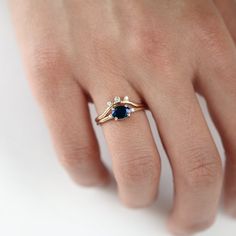 Ella Blue Sapphire Ring, Wedding rings by Jamie Park Jewelry Emerald Engagement Ring Set, Diamond Ring Unique, Blue Sapphire Diamond Ring, Ring Sapphire, Blue Sapphire Ring, Sapphire Engagement Ring Blue, Blue Sapphire Diamond, Emerald Engagement, Sapphire Diamond Ring