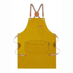 a yellow apron with two straps on it