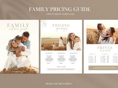 the family pricing guide is displayed in this image