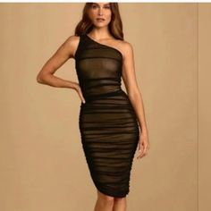 Brand New With Tags! Sold Out On Website. Has Nude Underlay. Very Classy But Sexy! Lulus Dresses, Dress Medium, Ruched Dress, Black Mesh, Black Tan, Dress First, Black And Tan, One Shoulder, Product Description