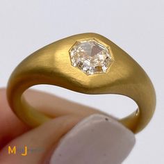 21K Yellow Gold Gypsy Dome Hex Step Cut 0.65ct Diamond Ring Size 6.5 | eBay Gold Octagon Diamond Ring With Single Cut Diamonds, Gold Moissanite Rings In Octagon Shape, Gold Moissanite Octagon Ring, Gold Moissanite Ring With Octagon Shape, Gold Octagon Diamond Ring With Rose Cut, Gold Octagon Diamond Ring Vvs Clarity, Gold Octagon Diamond Ring With Vvs Clarity, Luxury Octagon Gold Ring With Diamond Cut, Gold Octagon Diamond Ring With Bezel Setting