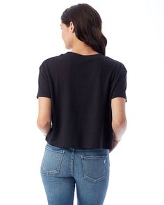 Ladies' Headliner Cropped T-Shirt - BLACK - M | Alternative Women's Headliner Cropped T-Shirt in Black Size Medium | Cotton Polyester Casual Black Short Sleeve Tops, Black Cropped Short Sleeve Top For Summer, Black Relaxed Fit Trendy Short Sleeve Top, Black Cropped Top With Relaxed Fit, Trendy Black Relaxed Fit Short Sleeve Top, Black Cropped Relaxed Fit Top, Black Cropped T-shirt With Crew Neck, Black Casual Cropped T-shirt With Crew Neck, Black Crew Neck Cropped T-shirt